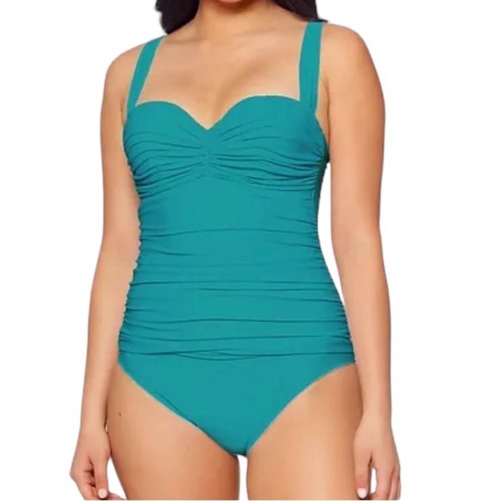 NEW BLEU BY ROD BEATTIE - Solid Teal Shirred One Piece